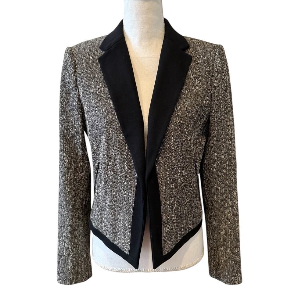 Ann Taylor Tweed Contemporary Cropped Blazer White Black 10